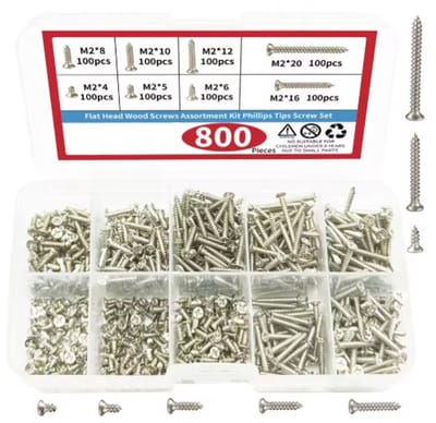 rvs electronica schroefjes assortimentdoos 800 stuks - M2 RVS electronicaschroefjes 4mm, 5mm, 6mm, 8mm, 10mm, 12mm, 16mm, 20mm - schroevenset - verzonken schroeven - diy assortiment