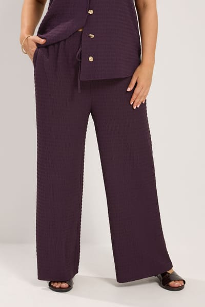 Yours Paarse Broek Van Kreukelstof Met Wijde Pijpen Size Regular > 42
