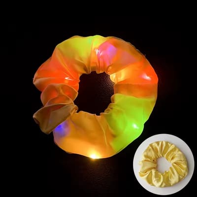 Lichtgevende Scrunchie Haarband – Geel met Gekleurde LED-lichtjes