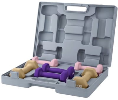 Halterset 6-delige set halters met gewichten korte halterset van staal 1 kg, 1.5 kg, 2 kg Fitness halters Fitnessapparatuur voor thuis Stalen kern met kunststof coating ter bescherming van de vloer tegen beschadigingen