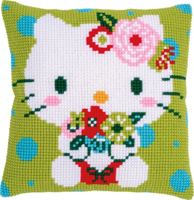 Vervaco - Kruissteekkussen kit - Hello Kitty Green Floral - PN-0205073 - Borduren - Borduurpakket - Borduurpakket volwassenen - Borduurpakket kind