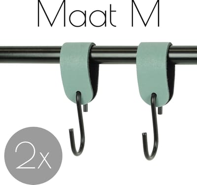 2x Leren S-haak hangers - Handles and more® | VAALGROEN - maat M  (Leren S-haken - S haken - handdoekkaakje - kapstokhaak - ophanghaken)