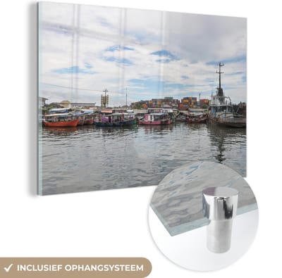 ® Glasschilderij 180x120 cm - Schilderij acrylglas - De Indonesische haven van Semarang - Foto op glas - Muurdecoratie woonkamer - Wanddecoratie slaapkamer - Schilderijen
