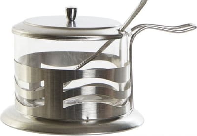 Glazen/metalen suikerpotje met deksel en lepel - Suikerpotten - Koffie benodigdheden