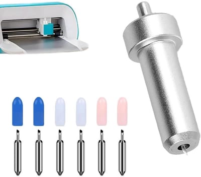 Set van 6 vervangende snijbladen met houder voor Cricut Joy Xtra - Fijn snijblad voor 30°, 45° en 60° punten in zilveren opbergdoos