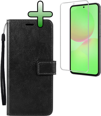 Hoesje Met Screenprotector - Geschikt voor Samsung Galaxy A36 - Luxe Pasjeshouder - Bookcase Portemonee - Flip Case - Kunstleer Book Case - Flipcase - Book Cover - Walletcase - Portemonneehoes - Zwart