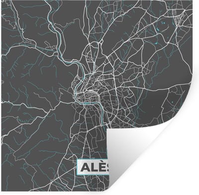 Muurstickers - Sticker Folie - Alès - Frankrijk - Stadskaart - Kaart - Plattegrond - 100x100 cm - Plakfolie - Muurstickers Kinderkamer - Zelfklevend Behang XXL - Zelfklevend behangpapier - Stickerfolie