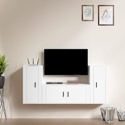 vidaXL - 3-delige - Tv-meubelset - bewerkt - hout - wit