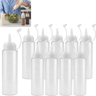 Set van 10 plastic knijpflessen van 250 ml - ideaal voor sauzen, oliën en knutselprojecten