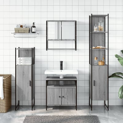 vidaXL - 4-delige - Badkamermeubelset - bewerkt - hout - grijs - sonoma - eikenkleur