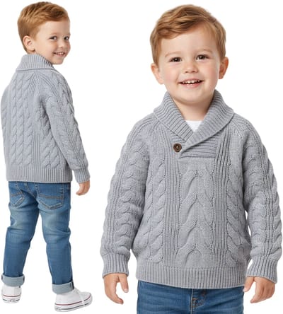 Grijze, warme kindertrui met grove tricot, wintertrui voor jongens