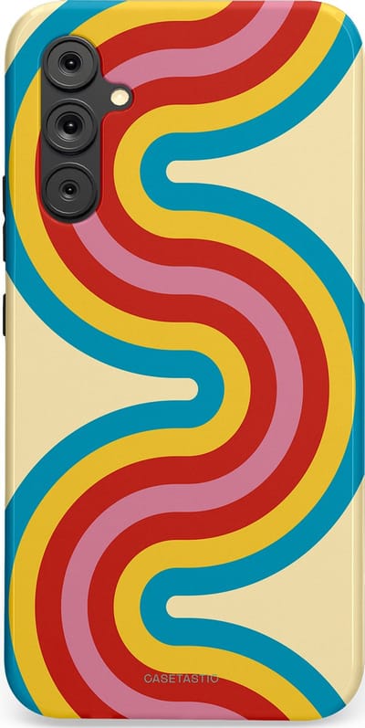 Casetastic hoesje geschikt voor Samsung Galaxy A34 (2023) 5G - Dubbellaagse bescherming - Retro kronkels - Fashion Case - Crème Lichtblauw Goud Rood