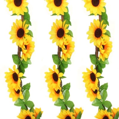 Dailygoods- Kunstmatige Zonnebloem Slinger 2,6 m - 3 Stuks - Nepplanten Decoratie - Bruiloft/Tuin Decor - Veiligheidswaarschuwing - Milieuvriendelijk Materiaal - Nepplant