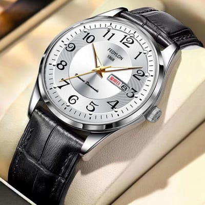 Volautomatisch Quartz Uurwerk Horloge Heren Lichtgevende Kalender Waterdicht Zakelijk Stalen Horloge voor Middelbare en Oudere Mensen Minimum white
