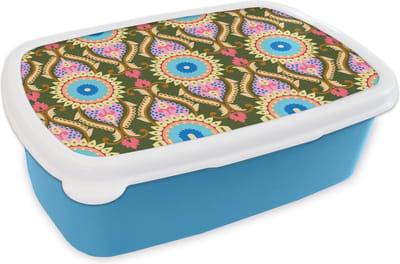 Broodtrommel Blauw - Lunchbox Design - Orient - Retro - Brooddoos 18x12x6 cm - Brood lunch box - Broodtrommels voor kinderen en volwassenen