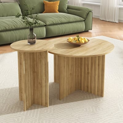 DESMIU Nesting Tafel Set - Ronde Couchtafel Met Moderne Houtlook - Voor Woonkamer En Lounge - MDF En Spaanplaat - 76 X 76 X 50 Cm En 40 X 40 X 56,5 Cm - Natuurlijk