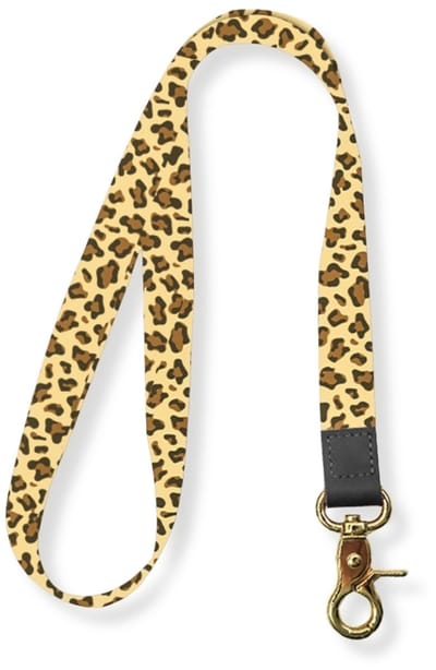 Travel Cords - Keycord Panterprint Geel - lanyard - draaglengte 45 cm - leer - metaal - canvas - sleutelkoord - karabijnhaak goudkleurig - sleutels - pasjes - telefoon
