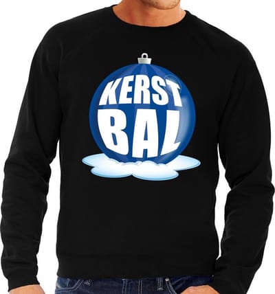 Foute kersttrui kerstbal blauw op zwarte sweater voor heren - kersttruien S