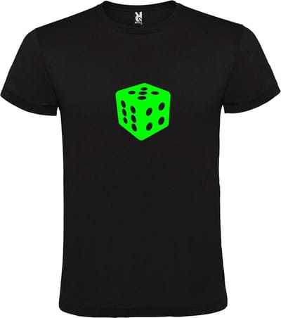 Zwart T-Shirt met “ Dobbelsteen “ afbeelding Neon Groen Size XS