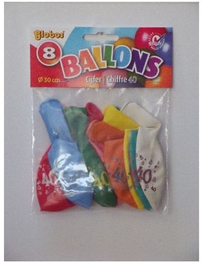 Ballonnen Cijfer 40 No. 12 eenzijdig 1 zakje met 8 stuks