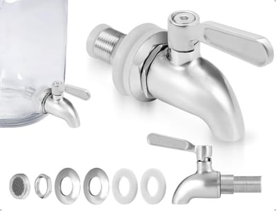 Drinkdispenser Set met Glazen Container en RVS Tap - Ideaal voor Bier, Wijn en Drankjes, 7 Delen