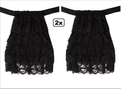 2x Luxe Jabot kant zwart - Stropdas - Festival lakei thema feest army festival Mozart Gouden eeuw