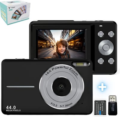 Vosoi Digitale Camera 44MP - Fotocamera voor Kinderen - Compact Fototoestel - 2,4 inch LCD - Inclusief 32GB SD-kaart & Micro SD USB