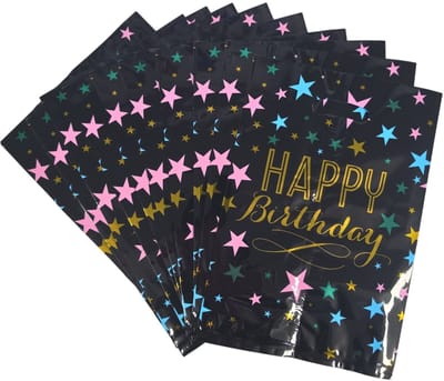 Fako Bijoux - Folie Uitdeelzakjes Happy Birthday - 10 stuks - Traktatie Zakjes Voor Uitdeelcadeautjes - Uitdeelzakjes Kinderfeestje - Verjaardag - Zwart