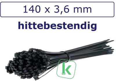PRO-TIE® - Tyraps, kabelbinders Hitte bestendig 140 x 3,6 mm Zwart UV bestendig (Zak 100 stuks) (tiewrap/tyrap/tie-wrap/bundelbandje/colsonbandje/)