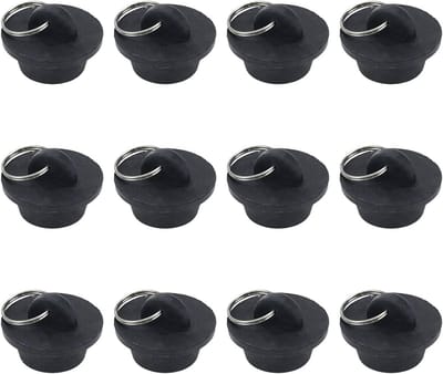 Afvoerstopper Rubber - Stop Universeel - Water Dicht Maken - Met Trekring - 12 Stuks - Zwart