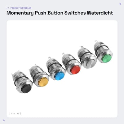 Dailygoods - Momentary Push Button Switches - Waterdicht - 12mm - Resetknop - 6 Stuks - Geschikt voor Elektronica - Blauw Groen Zwart Rood Geel Metallic