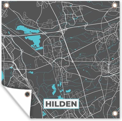 Tuin poster Blauw – Duitsland – Plattegrond – Stadskaart – Kaart – Hilden - 200x200 cm - Tuindoek