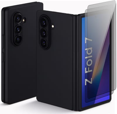 Hoesje geschikt voor Samsung Galaxy Z Fold 7 - 2x Privacy Screenprotector Volledig Dekkend Glas - Mat Back Case Zwart