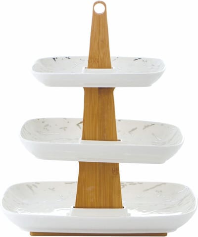 Etagere Porselein marmerlook 3 delige - Wit