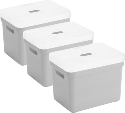 Sunware Opbergboxen met transparante deksel - 3x stuks - kastmanden - lichtgrijs - 18 liter - kunststof - 35 x 25 x 24 cm - Opbergers