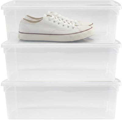 Plasticforte schoenen opslagbox met deksel - 3x - 5 Liter - 33 x 19 x 10 cm - transparant - kunststof - shoesbox