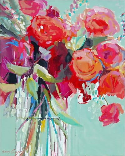 Allernieuwste.nl® Canvas Schilderij Modern Abstract Bloemen Stilleven - Kunst aan je Muur - Abstract Modern - kleur - 50 x 75 cm