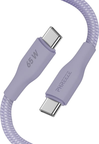 Paarse usb C kabel - 65w fast charge - Usb C naar usb C - Nylon gevlochten - Usb C oplaadkabel - Phreeze