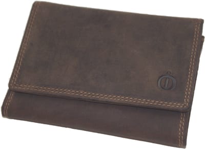 Oi Hunter bruin leren damesportemonneetje kort model / afsluitbaar lederen overslagbeursje met ritsje / compact dames portemonneetje 2 vaks / RFID SAFE / bruin leer / 389H