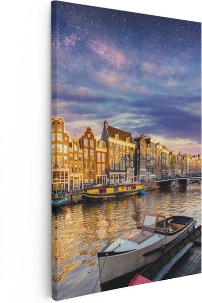 Artaza Canvas Schilderij Amsterdam - 80x120 cm - Groot - Wanddecoratie Grachten - Muurdecoratie Skyline - Schilderijen Op Canvas