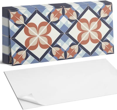 Coloray Plaktegels - Symmetrisch bloemenpatroon Zelfklevende Wandtegels - 40 cm x 20 cm - Bruin Plaktegels - 10 stuks - Rechthoek PVC Tegels - Plaktegels Badkamer - Vloertegels Zelfklevend - Vinyl Tegels Zelfklevend - Portugese Tegels