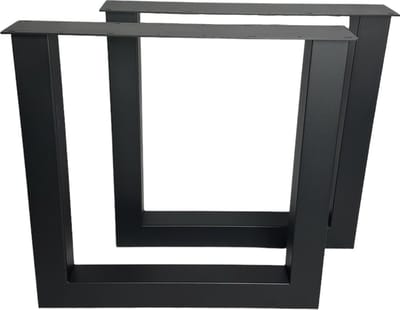 Maison DAM – 2x industriële tafelpoot U met koker 8x8cm, Lengte: 72cm, hoogte: 72cm, mat zwart fijn structuur, hoogwaardige kwaliteit - Inclusief steldop - Topplaat; 4mm dik