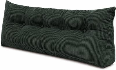 Steunkussen Corduroy - Leeskussen Rugkussen - Comfortabel Ontspannen - Met Handige Opbergzak - 140x50x20 cm - Donkergroen