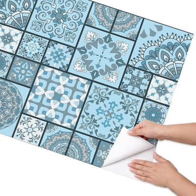 Coloray Meubel Wrap Folie - Blauw Meubelfolie - 75x150 cm - Meubelfolie Zelfklevend Mozaïekpatronen - Wrapfolie Keuken - Geometrische Meubelfolie - Decoratiefolie - Tafeldecoratie - Achtergronden en patronen
