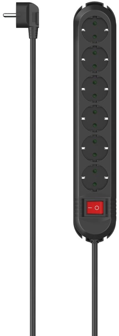 Hama Stekkerdoos - 6-voudig - 2m kabel - 90gr gedraaid - Zwart