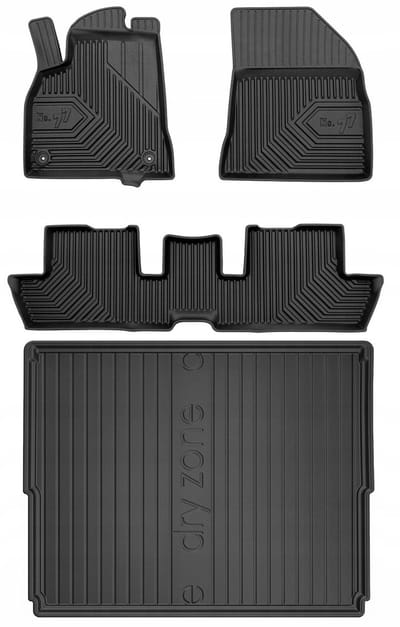 FROGUM 77 Set Automatten en Kofferbakmat - Geschikt voor PEUGEOT 3008 I (2009-2016) - Hoge laadvloer - TPE Rubber - Zwart
