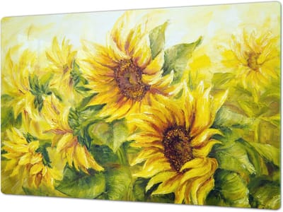 Keukenplank Glas - Snijplank Werkblad - Koken Voorbereiden - Slag Krasbestendig - 80 x 52 cm - Zonnebloem