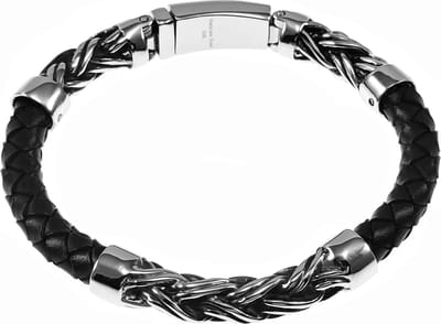 Armband Heren - Gevlochten Design - Zwart Leren - Roestvrij Staal