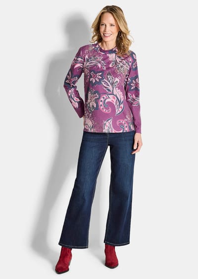 Sweatshirt met paisleymotief - bessen / gedess. - Gr. 19 van Goldner Fashion