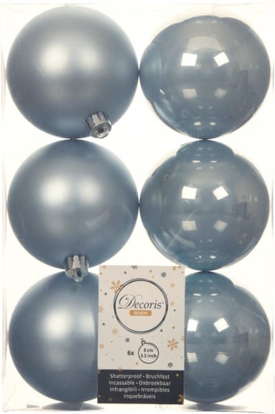 Decoris Kerstballen - 6x st - lichtblauw - D8 cm - kunststof - mat/glans - kerstversiering